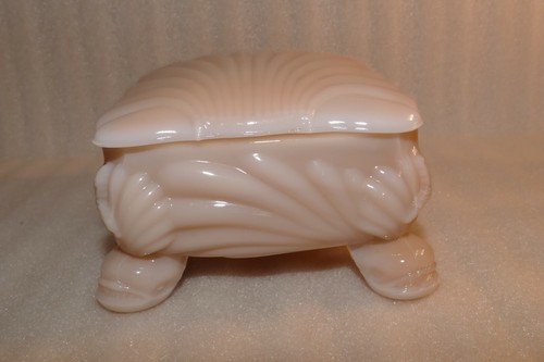 VTG Cambridge Art Deco Pink Glass Shell Cigarette / Trinket Box Lidded Dish #2 - Picture 5 of 10