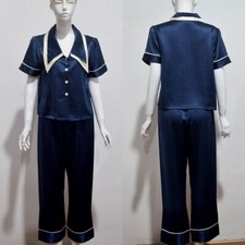 Men's Womens 100 Mulberry Silk Striped Pajamas Set Long Sleeves Silk Sleepwear