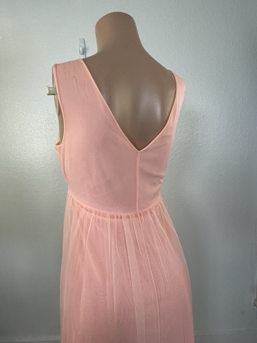 Vintage 70s Peach Gown Double Layer Chiffon Lace Nightgown Size Small Lingerie - Picture 10 of 17