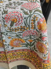 Indian Hand Block Cotton Tablecloth Floral Rectangle Table Cover Dining Decor