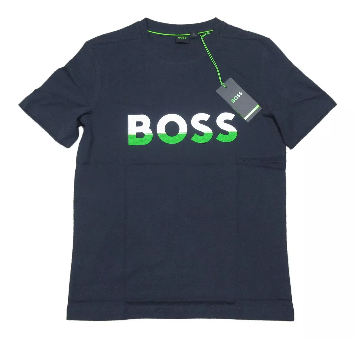 Hugo Boss Green Men&#039;s Navy Textured Logo Crew-Neck Short Sleeve T -Shirt | eBay