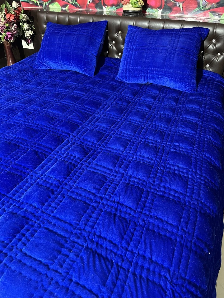 Royal blue velvet quilt king velvet blanket velvet comforter queen bedding set - Image 3 of 4