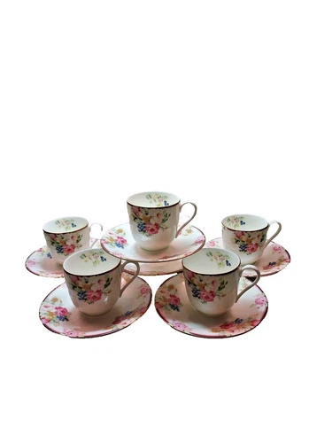 Mikasa Rosemead Cups & Saucers Floral Pink Blue Yellow Green Set of 6 NEW