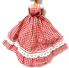 Vintage Barbie Clothes Red White Check Dress Gingham Sundress 