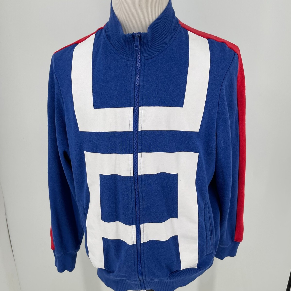 My Hero Academia MENS Red White Blue Full Zip Cotton Sweatshirt Coat Jacket  L