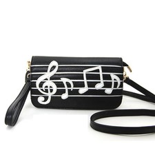 NEW BLACK & WHITE MUSIC NOTE FAUX LEATHER,SHOULDER BAG,CROSSBODY,3D,FLAP WALLET