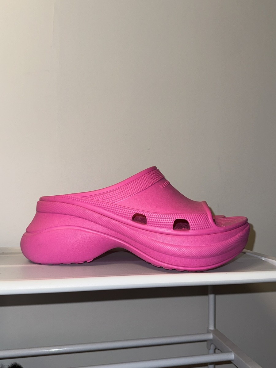 Balenciaga X Crocs Pink Platform Pool Slide Clog Shoes Mule