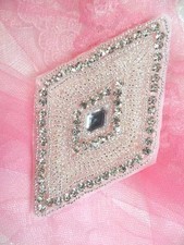 Diamond Rhinestone Silver Beaded Applique Hot Fix Iron On Crafts Patch JB268
