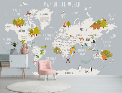 3D World Map Trees K8593 Wallpaper Mural Self-adhesive Removable Sticker Kay