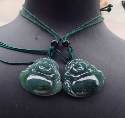 2 PCS Certified Green Burma Natural Jade jadeite pendant Buddha God 佛 659310 TN