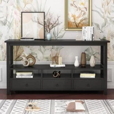 Console Table with 3 Drawers Wood Entryway Table with Storage Shelf Sofa Table