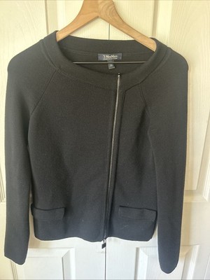 S Max Mara Wool Cardigan Black Sz S Long Sleeve Pockets Minimalist