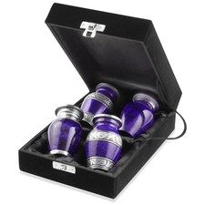 Set of 4 Cremation Urns, Silver Purple Keepsake with Velvet Case