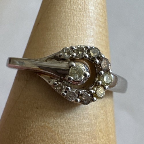 STUNNING Champagne DIAMOND 925 Sterling Silver Cluster Ring Size L Belt Buckle - Picture 7 of 12