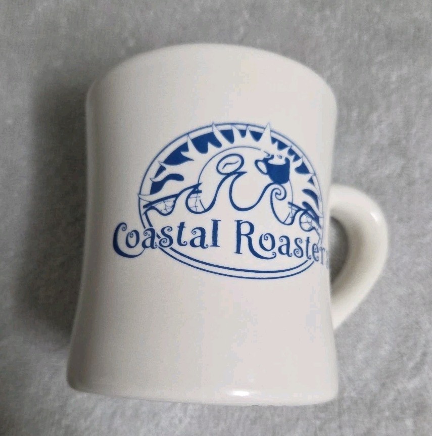 M-Ware China Coastal Roasters, Tiverton, RI Heavy Diner Style Coffee Mug EUC!