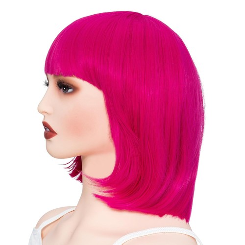 Hot Pink Bob Perücke mit Pony 12" kurz gerade Kostüm Perücke für Frauen Party - Bild 4 von 8