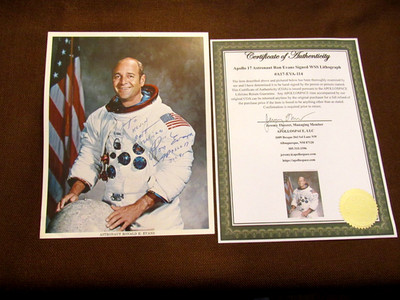 RON EVANS APOLLO 17 NASA ASTRONAUT SIGNED AUTO VINTAGE LITHO PHOTO APOLLOSPACE