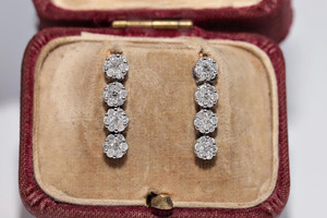 Authentic Vintage 1990s 18k Gold PLATED CREATED Diamond Decorated Drop Earring