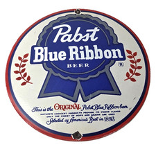 Vintage Pabst Blue Ribbon Beer Porcelain Sign - Ribbon Badge Logo Sign