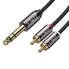J D 1/4 inch TRS to Dual RCA Audio Cable, Gold Plated Copper 6 Feet, Black