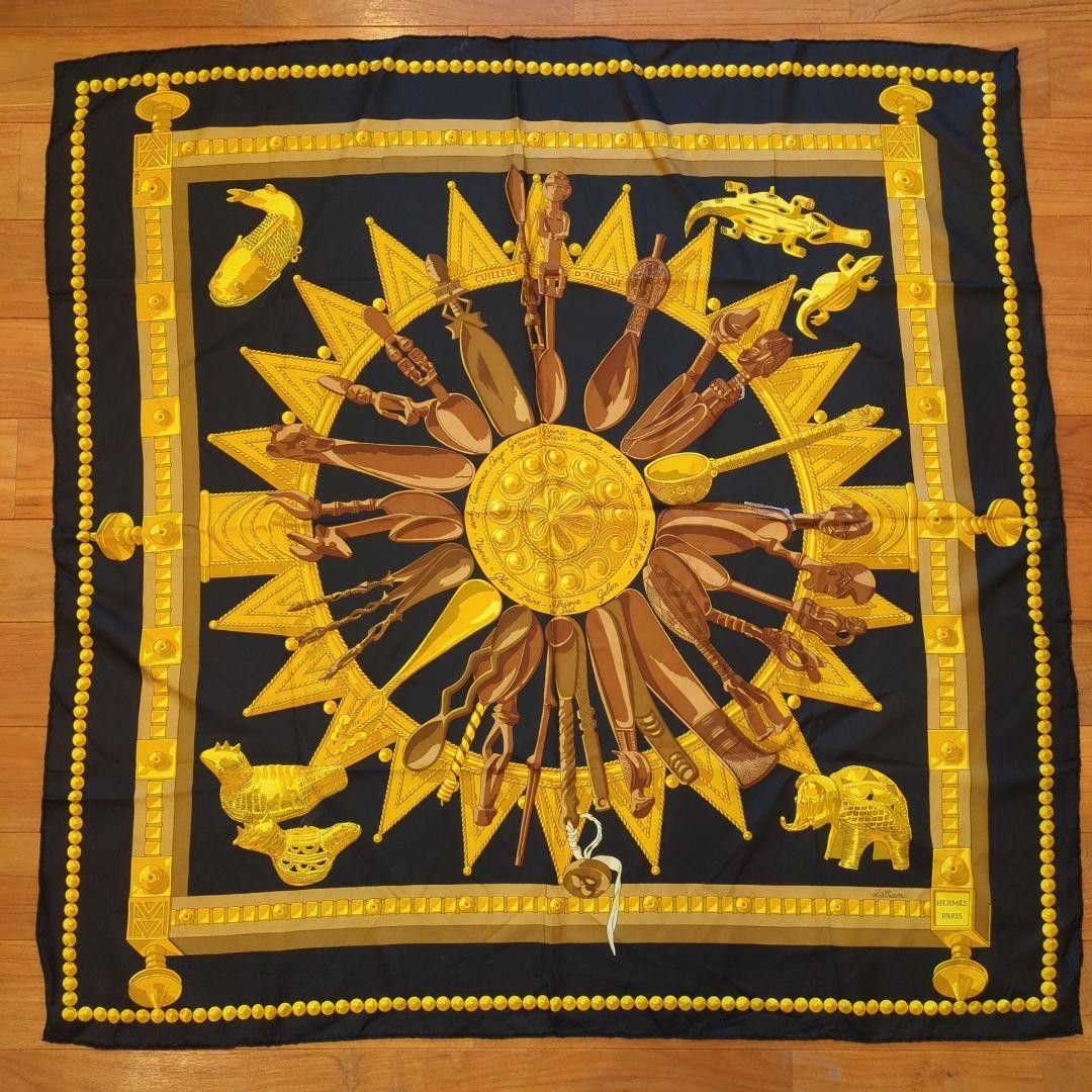 HERMES Carre 90 Cuillers DAfrique Silk Scarf in Vibrant Print