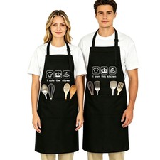 2 PCS Funny Couples Matching Kitchen Aprons Adjustable Cooking Set His Hers