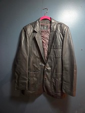 Vintage Bertini Men's Gray Leather Blazer Jacket Size 44 1980's Retro Old Money