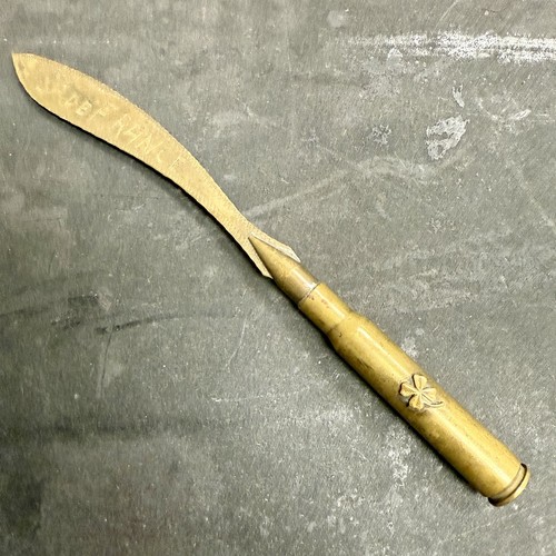 Original WW1 British Irish Shell Trench Art Letter Opener Shamrock