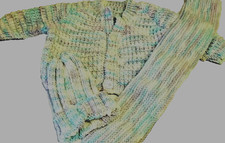 Vintage Baby Handmade Knitted Sweater Mitts Scarf Pastel 0-6M  See measurements