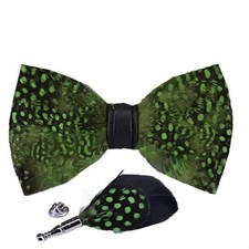 Pearl Feathers Bow Tie Peacock Pre-tied Bow tie Brooch Sets for Men Green1