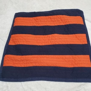 Pottery Barn Teen Blue Orange Striped Quilted Euro Pillow Sham Case Classic