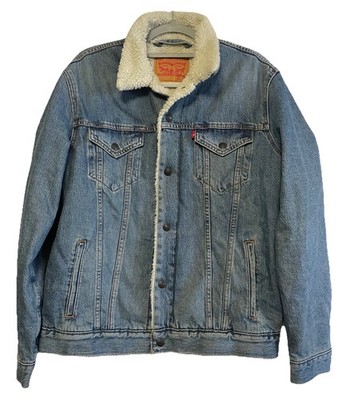 Vintage Levis Sherpa Trucker Jacket Mens L Denim Distressed 80s 90s USA