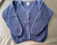 LL Bean Chunky Knit Cardigan Mohair Wool Blend Periwinkle Size Small Vintage