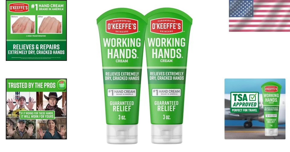 O Keeffe's Working Hands - кремовые трубки для рук 3 унции, 2 упаковки для увлажнения и ремонта - Изображение 2 из 4