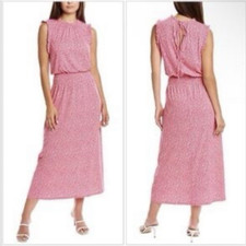 Haslton Midi Maxi Dress S Small Pink Cream Smocked Waist NEW