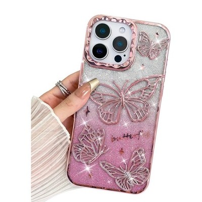 BITOBE iPhone 16 Pro Case 3D Butterfly Glitter Pink Slim Plating Bumper Cover