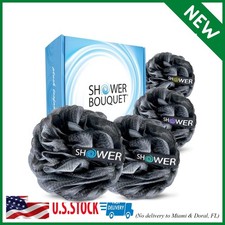 Loofah-Charcoal Bath-Sponge-4-Pack  Extra-Large 75g Soft Mesh Black Loofa Lufa