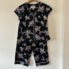 Vintage Liz Claiborne Villager Womens 2 Piece Pajama Set Button Down Floral Lace