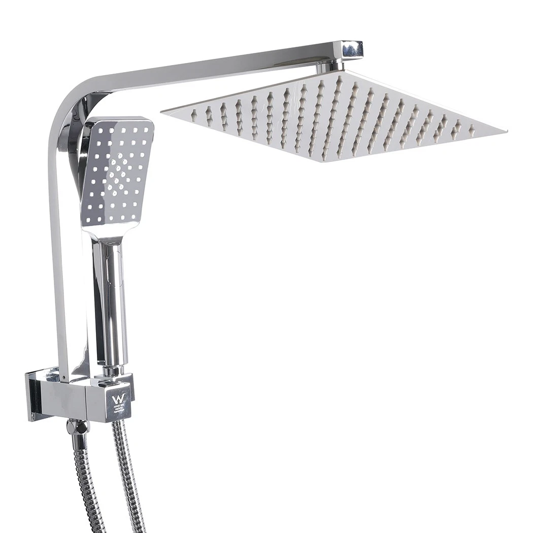 High Pressure Shower Head Set Rain Square Brass Taps Mixer Handheld WELS Silver