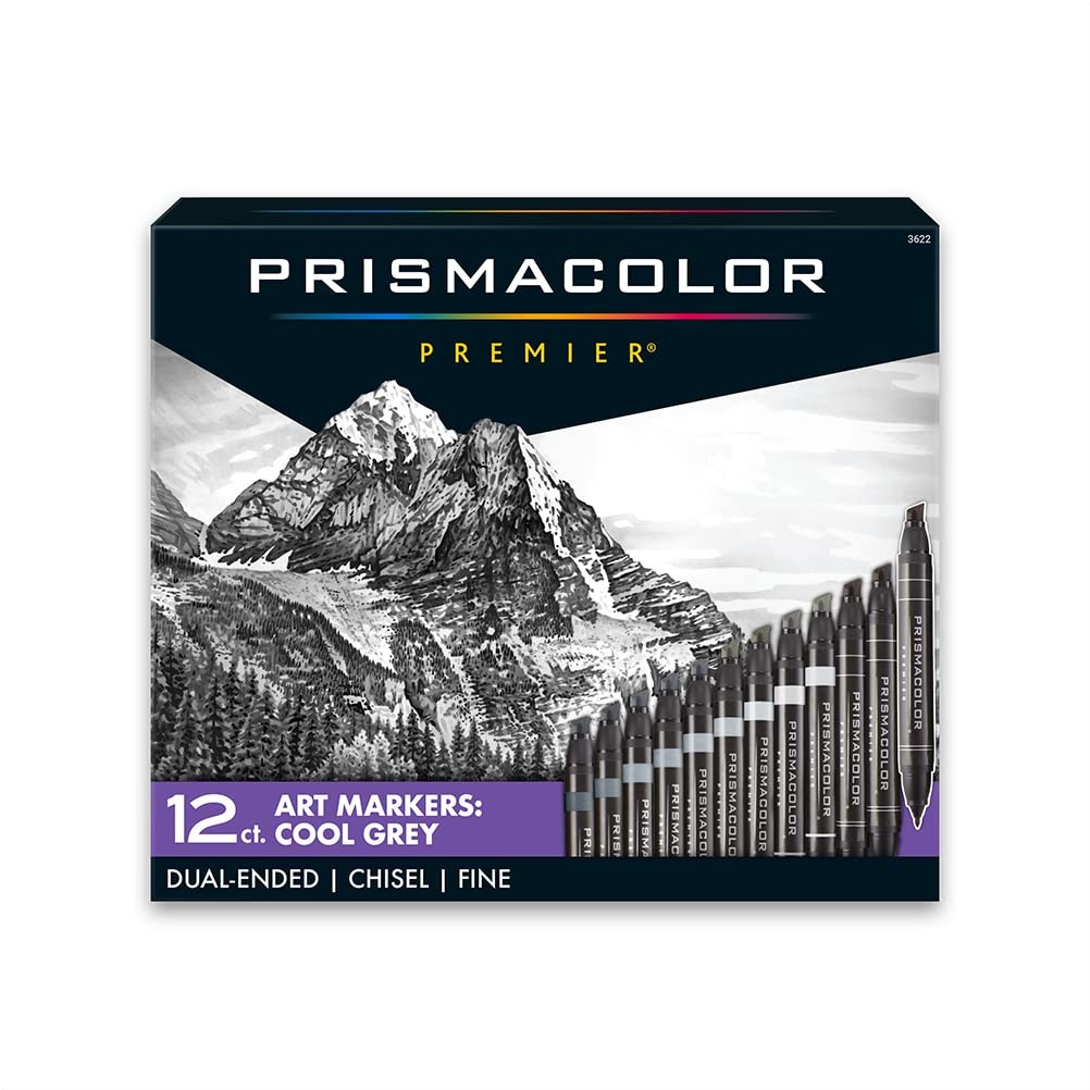 Premier Double-Ended Art Markers, Fine And Chisel Tip, Cool 