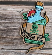 Poison Me Green Skull Emo Tattoo Style Y2k Punk Rockabilly Iron on Patch