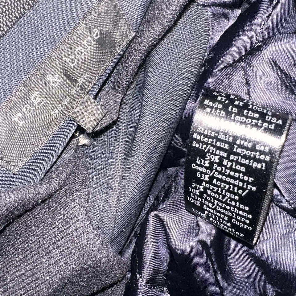 Rag & Bone Bomber Jacket Mens L Blue Wool Blend Embroidered Full Zip Casual - Image 3 of 4