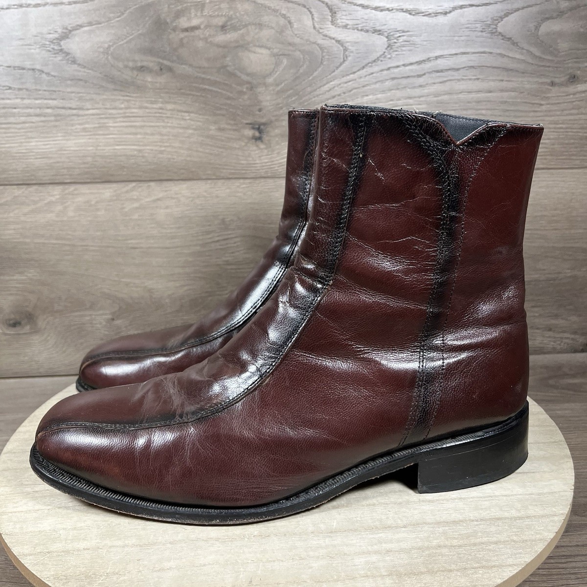 Florsheim Duke Side Zip Brown Leather Boots 11087 Beatles Mens Size 3E  Wide