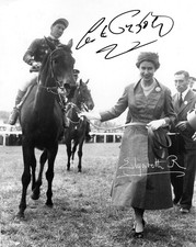 A3 A4 Framed Photo Signed By Lester Piggott & Queen Elizabeth II 1957 Oaks Epsom
