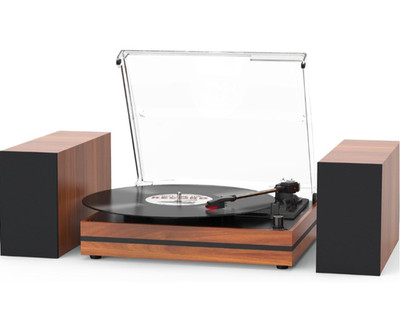 Seasonlife  Vintage Vinyl Record Player with 2 External Speakers, Bark Red (Very