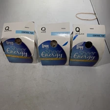 Legg's Sheer Energy Control Top Sz Q Suntan Jet Black Nude #90656 NIB Lot of 3