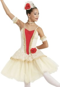 Weissman Paquita V Waist Ballet Costume Tutu Dress Adult Small SA Red Gold 5Pc