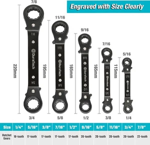 5 Pc Double ensemble de clé à cliquet réversible de fin de boîte offset SAE Matte lourd-duty