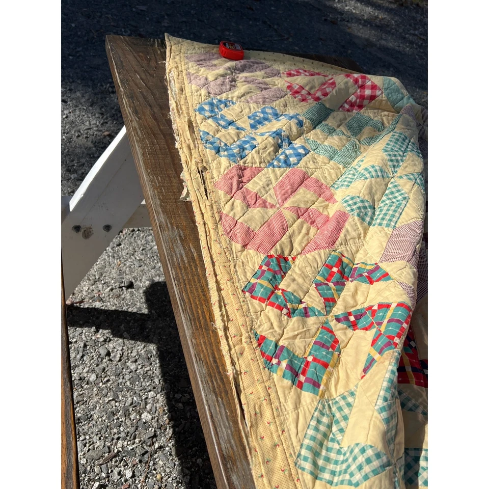 Винтажное лоскутное одеяло Crazy Ann 72x88 Gingham коттедж фермерский домик Grandmillenial - Изображение 4 из 4
