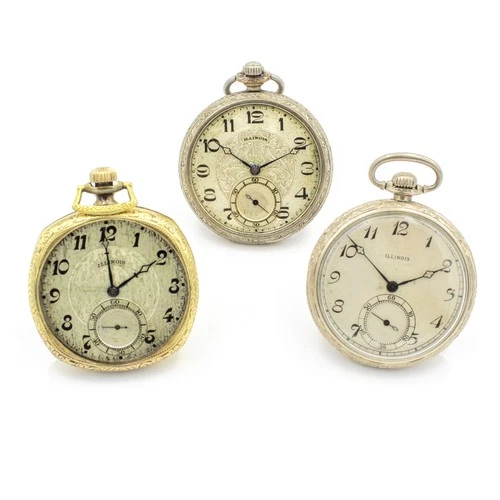 Antique Illinois 17-19j Grade 405-406 12s Mens Pocket Watch Lot Of 3 #WB4372-4